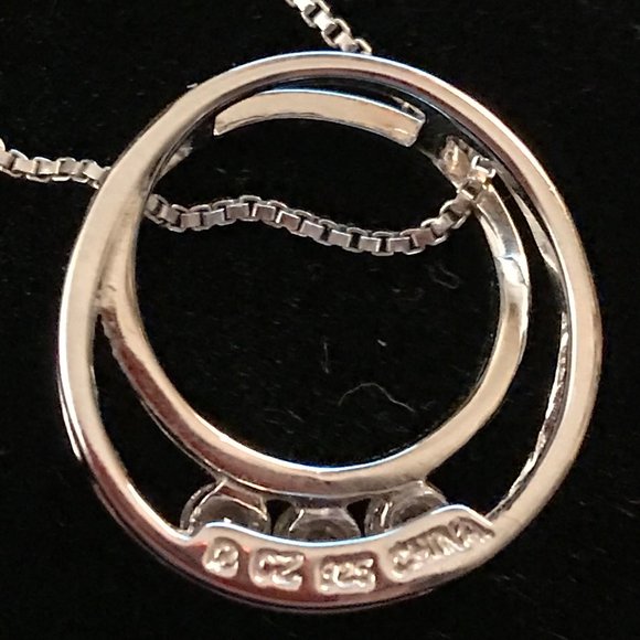 Sterling Silver Necklace w/ Round 3 Stone Pendant - Picture 6 of 6